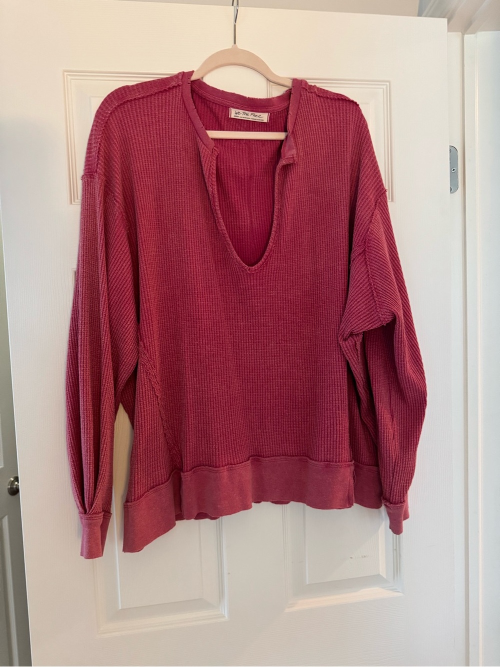 We The Free Women's V-Neck Waffle Knit Sweater - Rose Pink